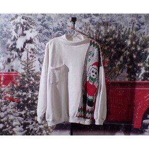 80s Christmas Sweatshirt Holiday Knit Santa Puppy Cute Funny Vintage Size 2XL